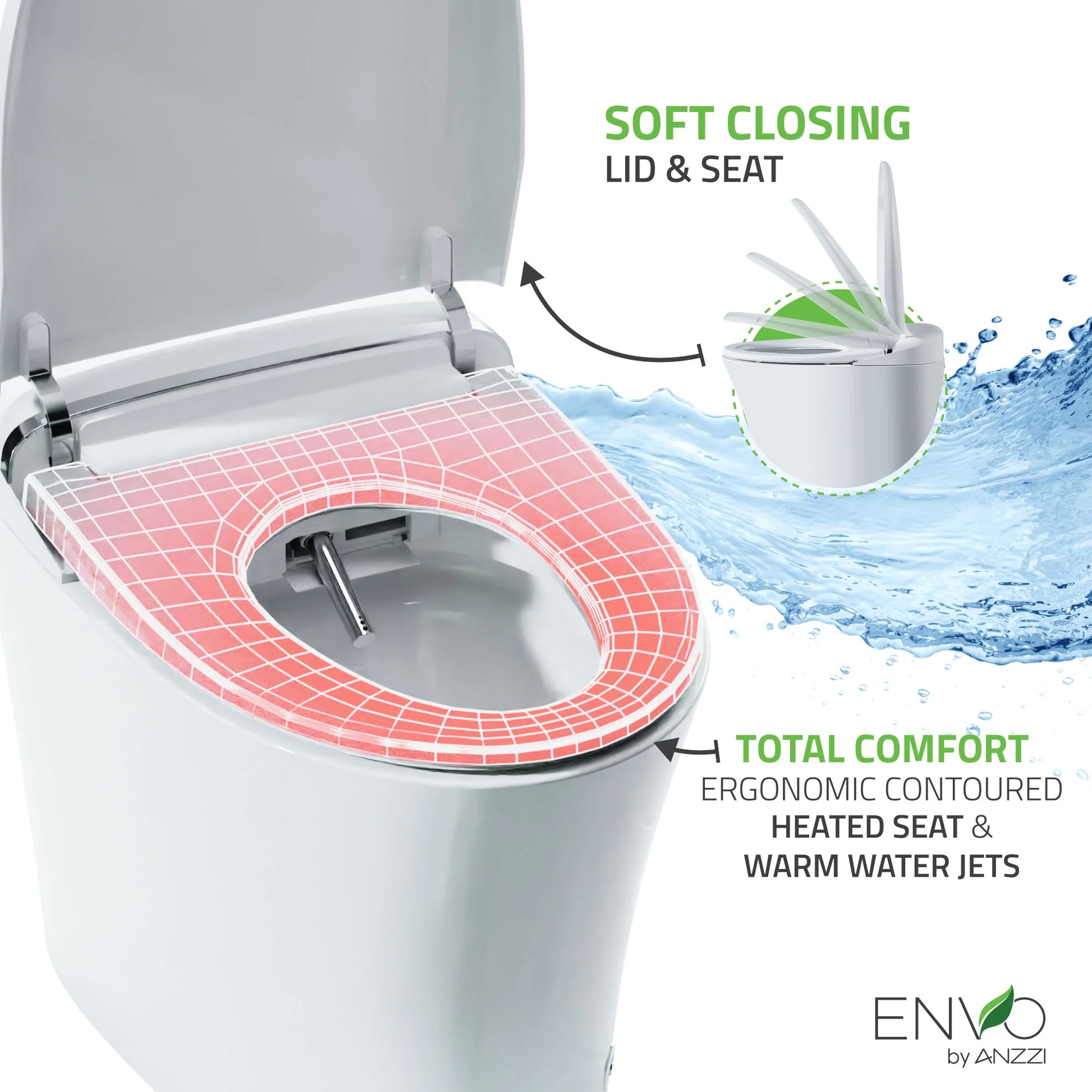 ENVO by ANZZI Aura Smart Toilet Bidet with Remote & Auto Flush - White