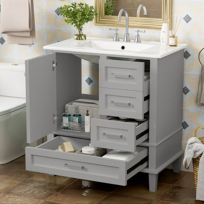 Duxelifin 30" Bathroom Vanity with Sink, Modern bathroom sink cabinet with Soft-Close storage Drawers, Freestanding Vanity with Ceramic Top (Green)