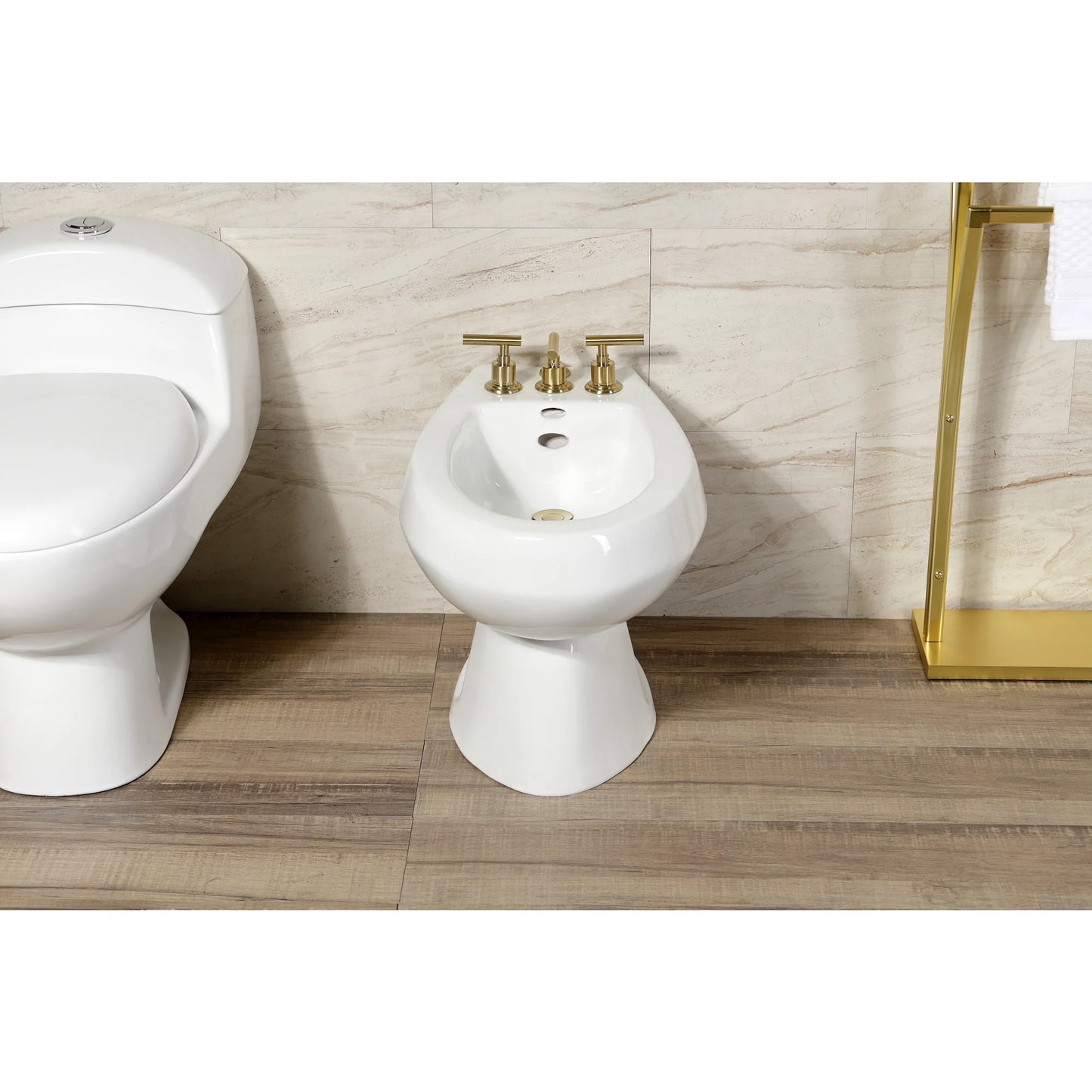 Kingston Brass KB6327CML Manhattan Three-Handle Bidet Faucet with Brass Pop-Up, Brushed Brass