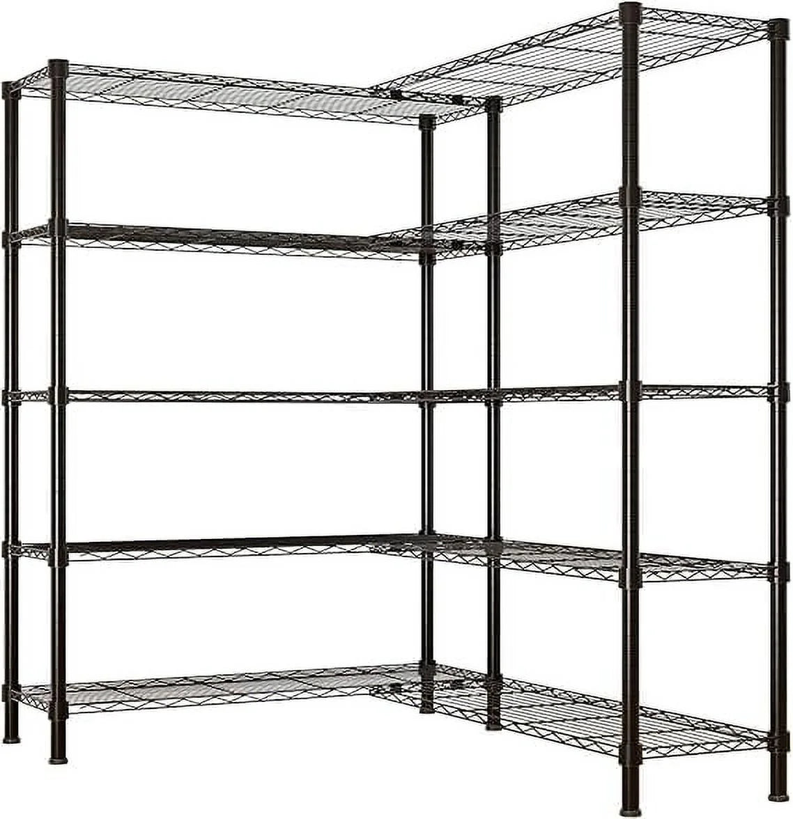 Tier Storage Shelves Standing Shelf Units NSF Wire Garage Organizer Heavy Duty Garage Shelving Unit L Shaped Clothes Rack for Corner Laundry Bathroom Kitchen Pantry Closet (Black, 4 Tire)