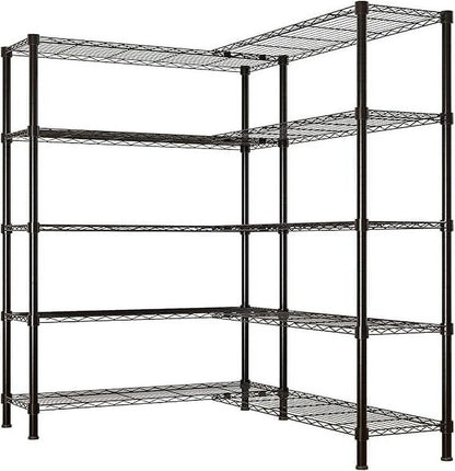 Tier Storage Shelves Standing Shelf Units NSF Wire Garage Organizer Heavy Duty Garage Shelving Unit L Shaped Clothes Rack for Corner Laundry Bathroom Kitchen Pantry Closet (Black, 4 Tire)
