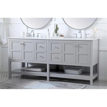 Elegant Decor Theo 72" Steel and Solid Wood Double Bathroom Vanity in Gray