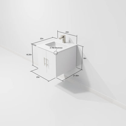 Geneva 24 in W x in D Glossy White Single Bath Vanity Cultured Marble Countertop, 18 in Mirror and Faucet Set