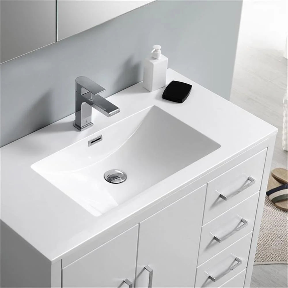 Fresca Imperia 36" Glossy White Free Standing Modern Bathroom Cabinet w/Integrated Sink - Right Version
