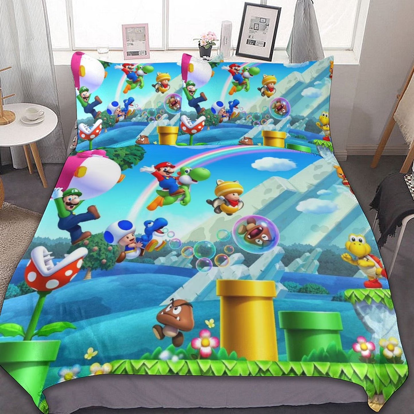 Luigi Super Mario 3 Piece Bedding Sets Decor Comforter Sets With One Duvet Cover Two Pillow Shams