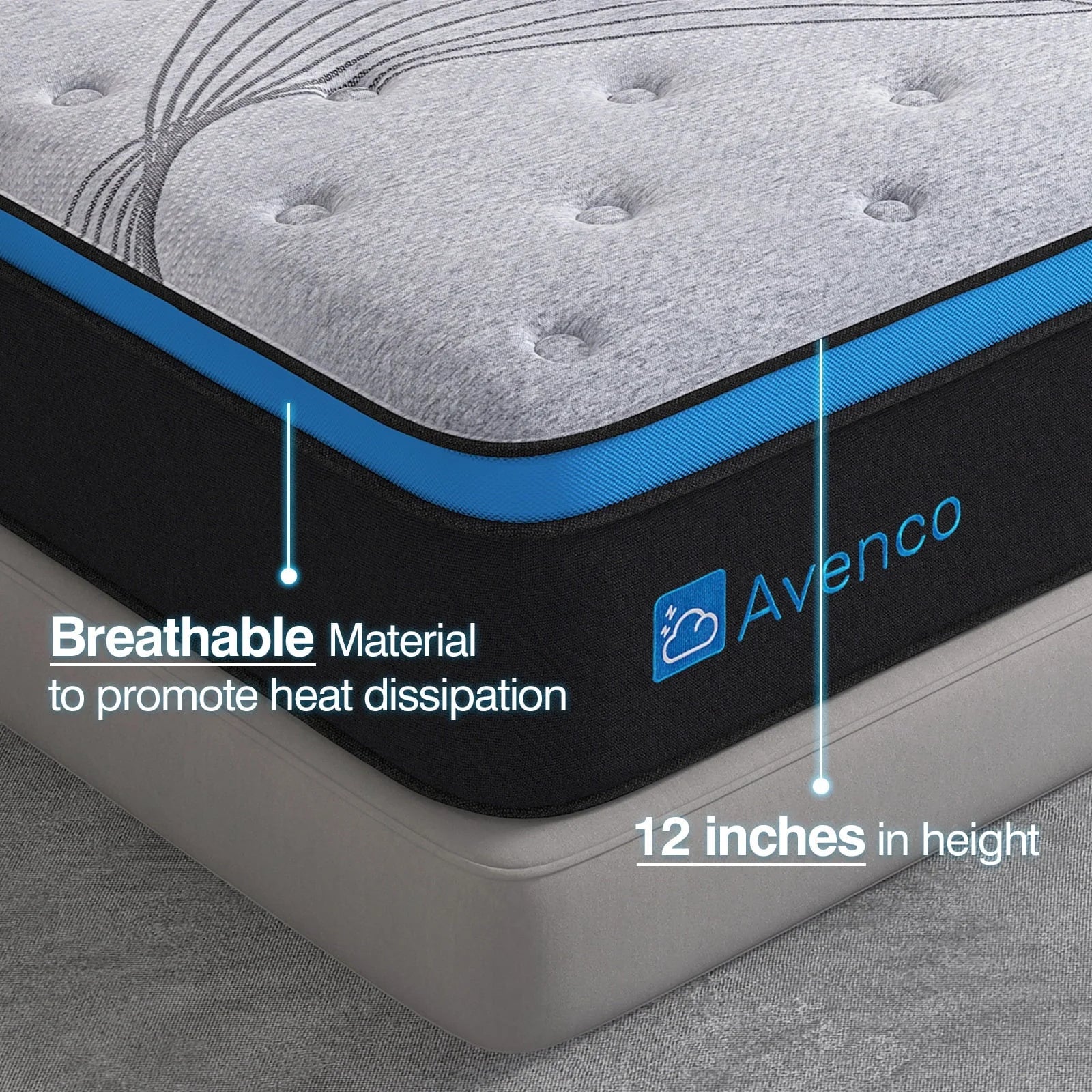 Avenco Queen Size Firm, 12-Inch Hybrid Mattress in a Box, Innerspring and Gel Memory Foam, Gray, Pillow Top