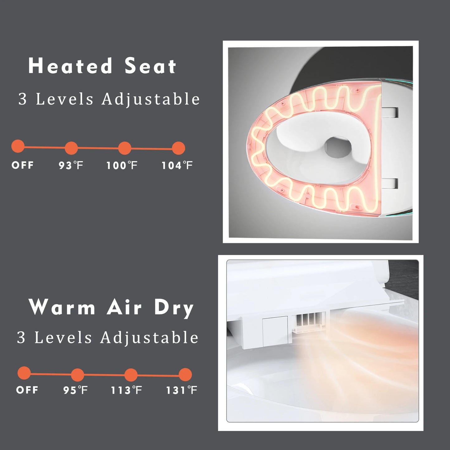 WinZo Smart Toilet with Bidet Seat, Elongated Egg Shaped Modern Design, Auto Open and Flush, Adjusted Heated Seat, Warm Water and Dryer, Night Light, Side Buttons, Matte Black