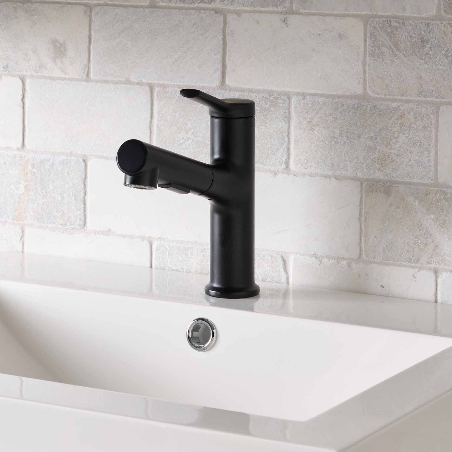 Better Homes and Gardens Pull-Out Bathroom Sink Faucet with Pop-Up Drain and Optional Deckplate, Matte Black