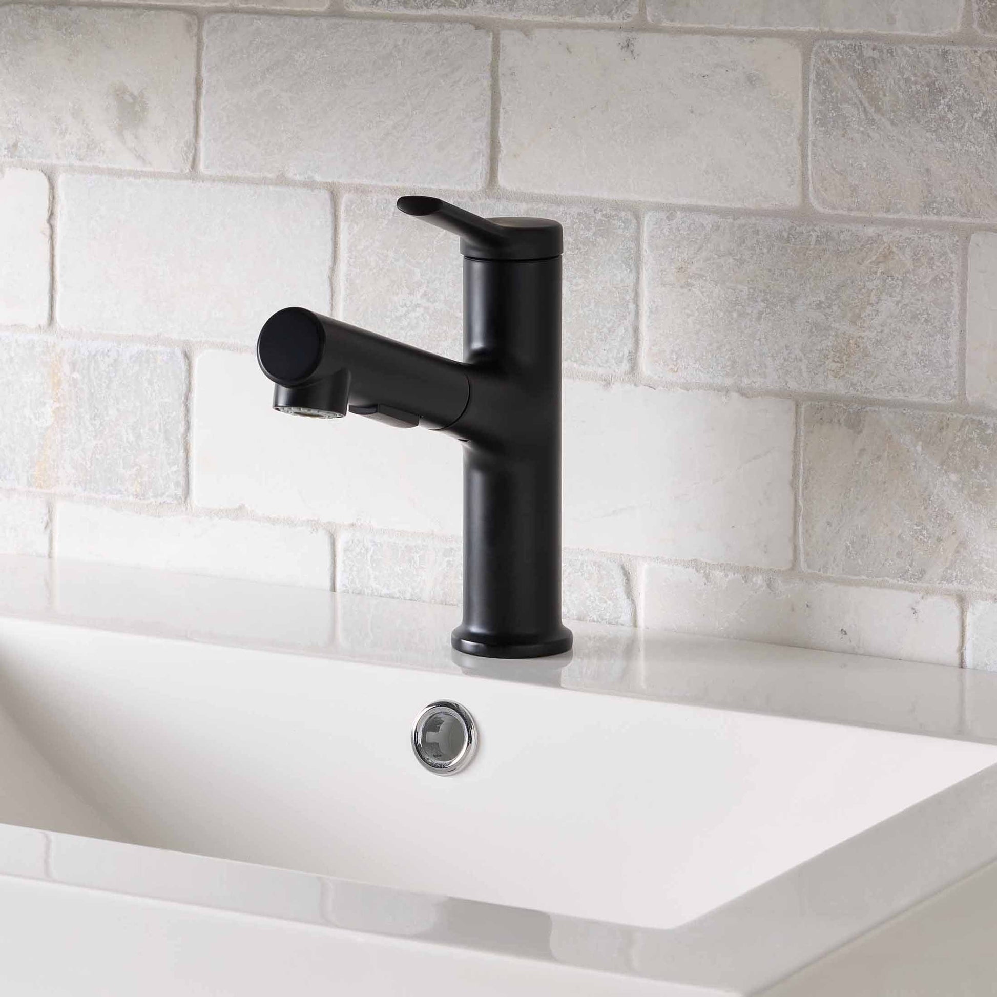 Better Homes and Gardens Pull-Out Bathroom Sink Faucet with Pop-Up Drain and Optional Deckplate, Matte Black