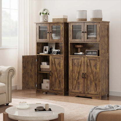 Kitchen Pantry Storage Cabinet with Doors and Shelves, 50.4" Freestanding Pantry Cabinets, Wooden Cupboard, Large Floor Cabinet for Bathroom, Kitchen, Dining Room, Living Room, Rustic Brown