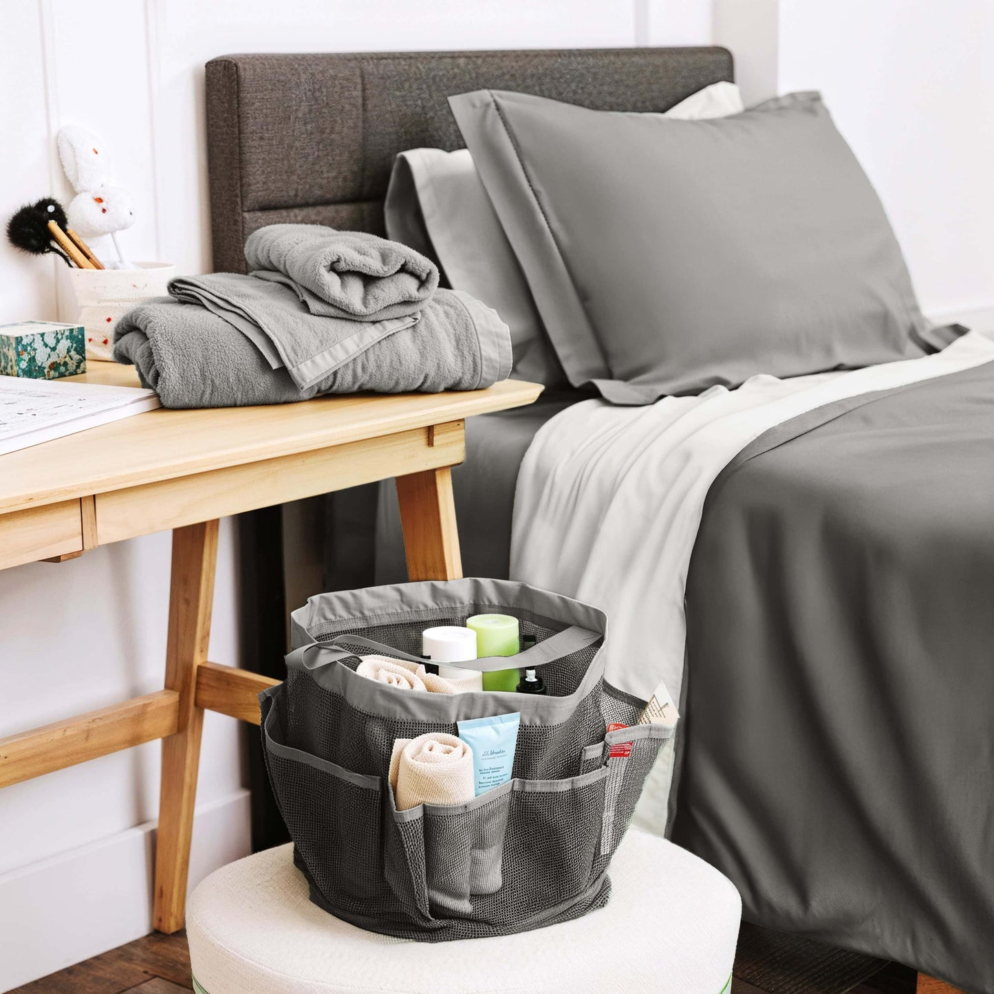 Ravure College Dorm Room Essentials Complete Set, Twin XL Comforter Set, Dorm Bedding, Twin Xl Bed In a Bag Comforter Set with All Dorm Accessories and Bedding, Grey