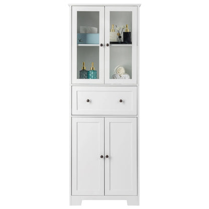 Ktaxon 64" Tall Bathroom Storage Cabinet, Kitchen Pantry, Sideboard Buffet Cabinet Cupboard Wooden with 2 Doors and Adjustable Shelves for Bathroom Kitchen, White