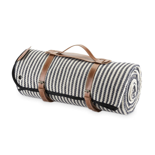 Twine Picnic Blanket - Waterproof Outdoor Blanket , Navy/White Striped 6pc