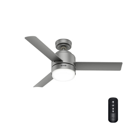 Hunter - Gilmour Indoor/Outdoor Ceiling Fan With Light, Remote, 44-inch, Matte Silver, Casual-style, 3-speed WhisperWind Motor, 51845, for Porches, Bathrooms