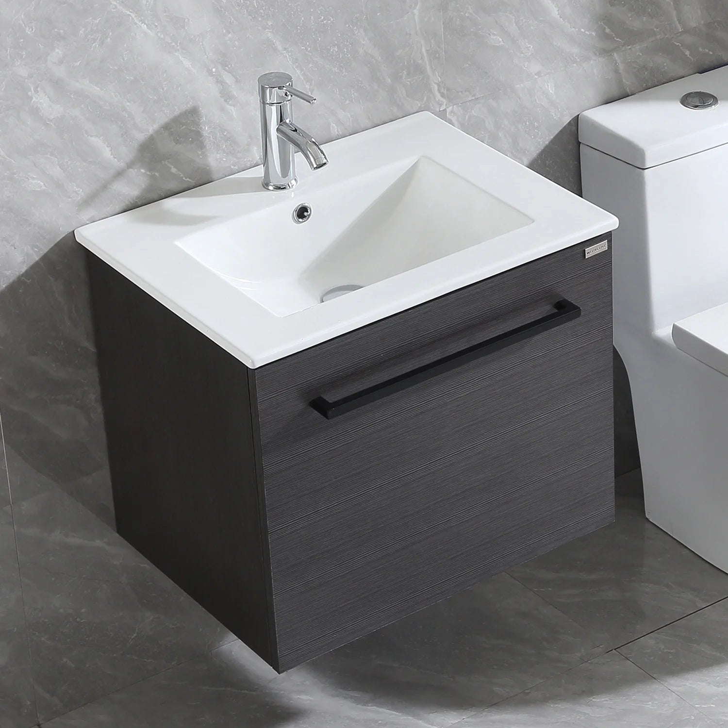 Wonline 24" Wall Mounted Bathroom Vanity with Sink, White Cabinet with Two Drawer and Mirror Chrome Faucet