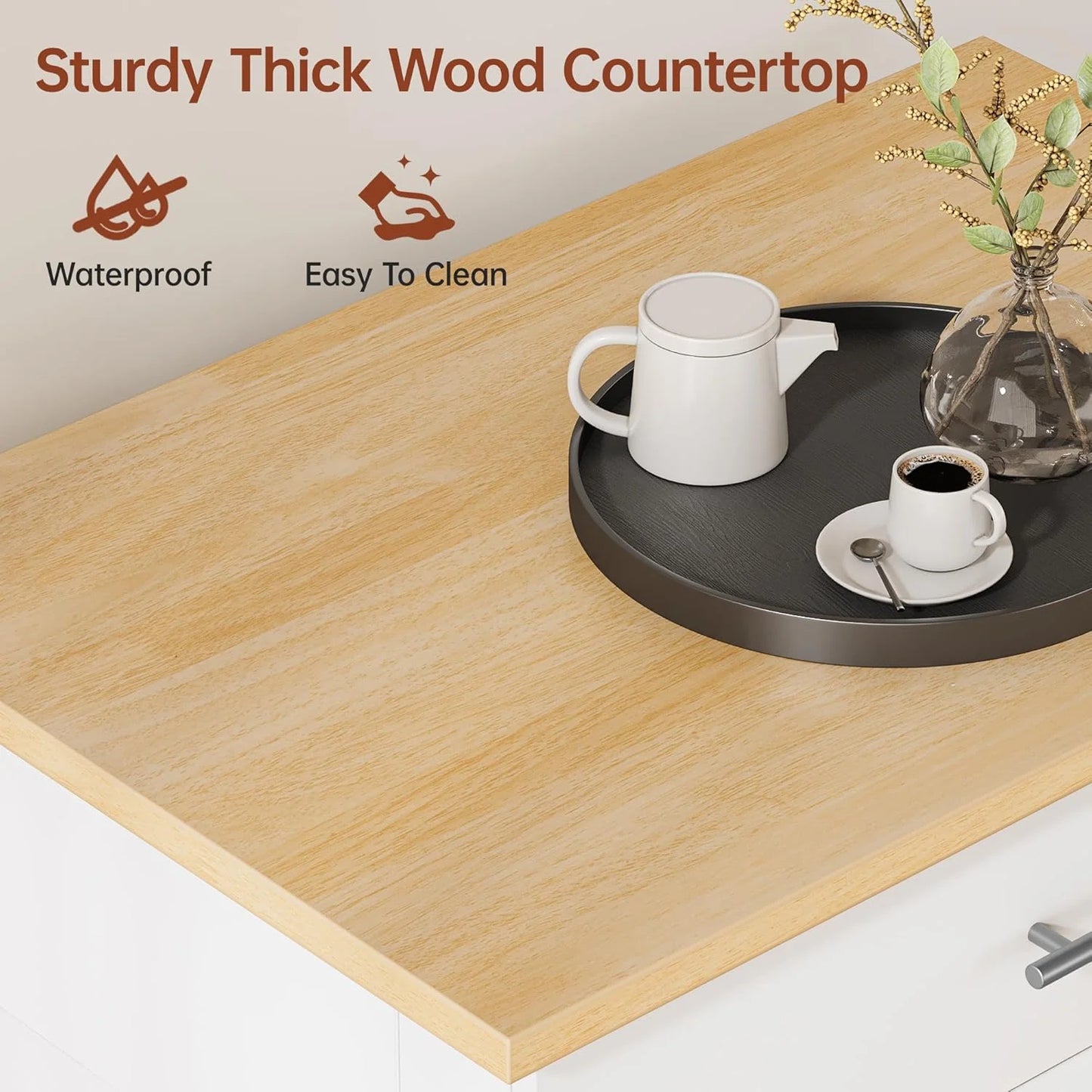 SELOOYE Kitchen Island Cart with Storage, Rolling Side Table, Large Worktop, Cabinet, Towel Rack, Drawers