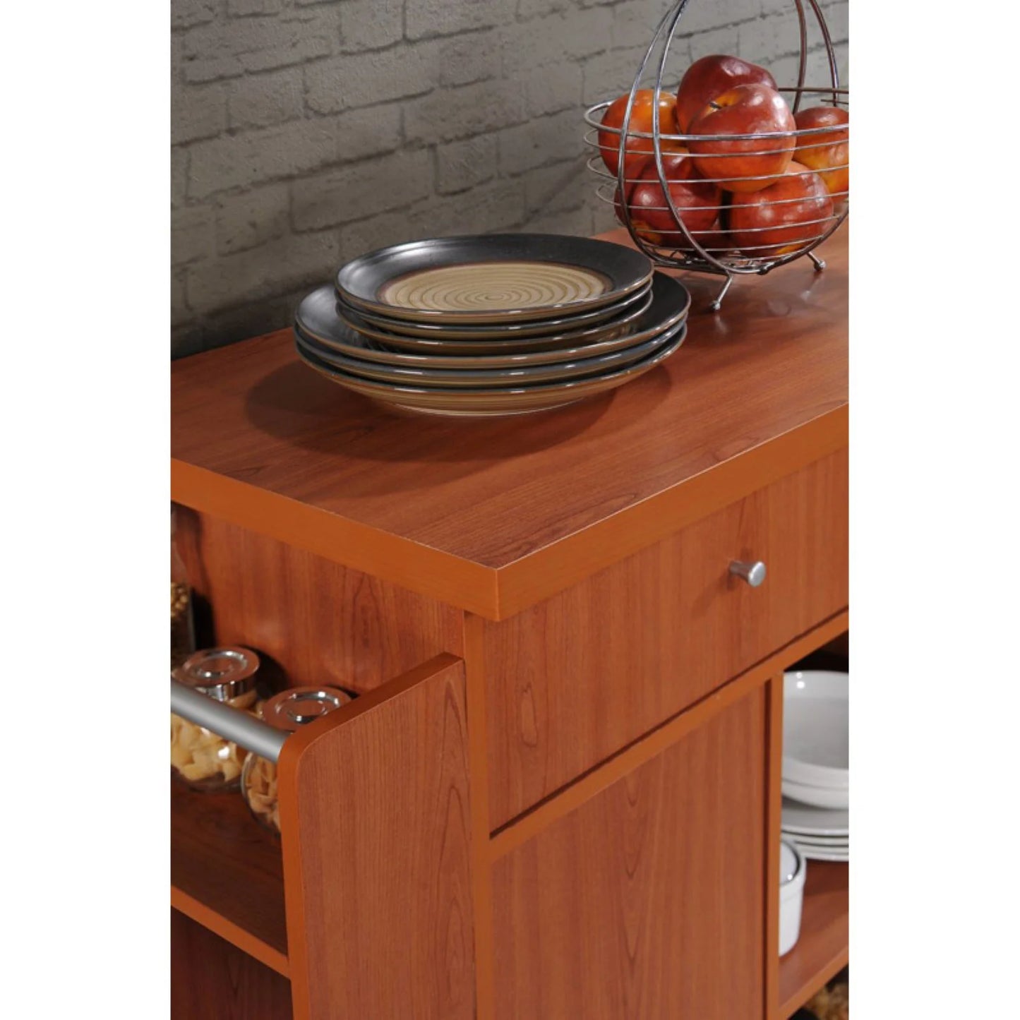 Hodedah Kitchen Island with Spice Rack plus Towel Holder in White Wood