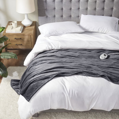 Serta Parsa Heated Throw Blanket, Electric, Multi Heat Level, Charcoal Gray, 77" X 84"