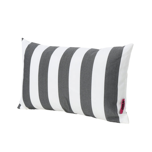 GDF Studio La Mesa Indoor Water Resistant Rectangular Throw Pillow, Black Striped