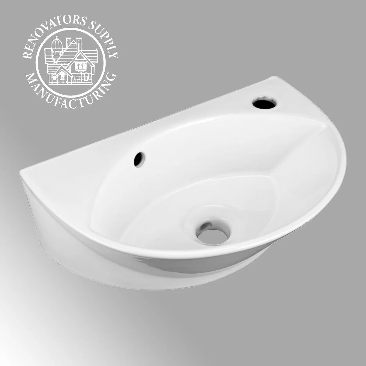 Small Wall Mounted Bathroom Sink 17" White Ceramic Oval Basin Porcelain Coated Floating Vessel Sink w/Overflow and Single Faucet Hole Renovators Supply