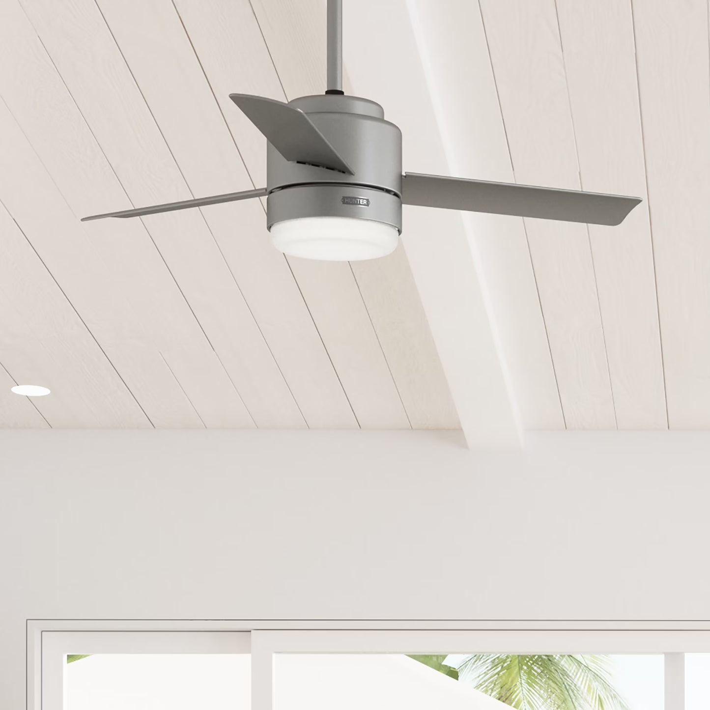 Hunter - Gilmour Indoor/Outdoor Ceiling Fan With Light, Remote, 44-inch, Matte Silver, Casual-style, 3-speed WhisperWind Motor, 51845, for Porches, Bathrooms