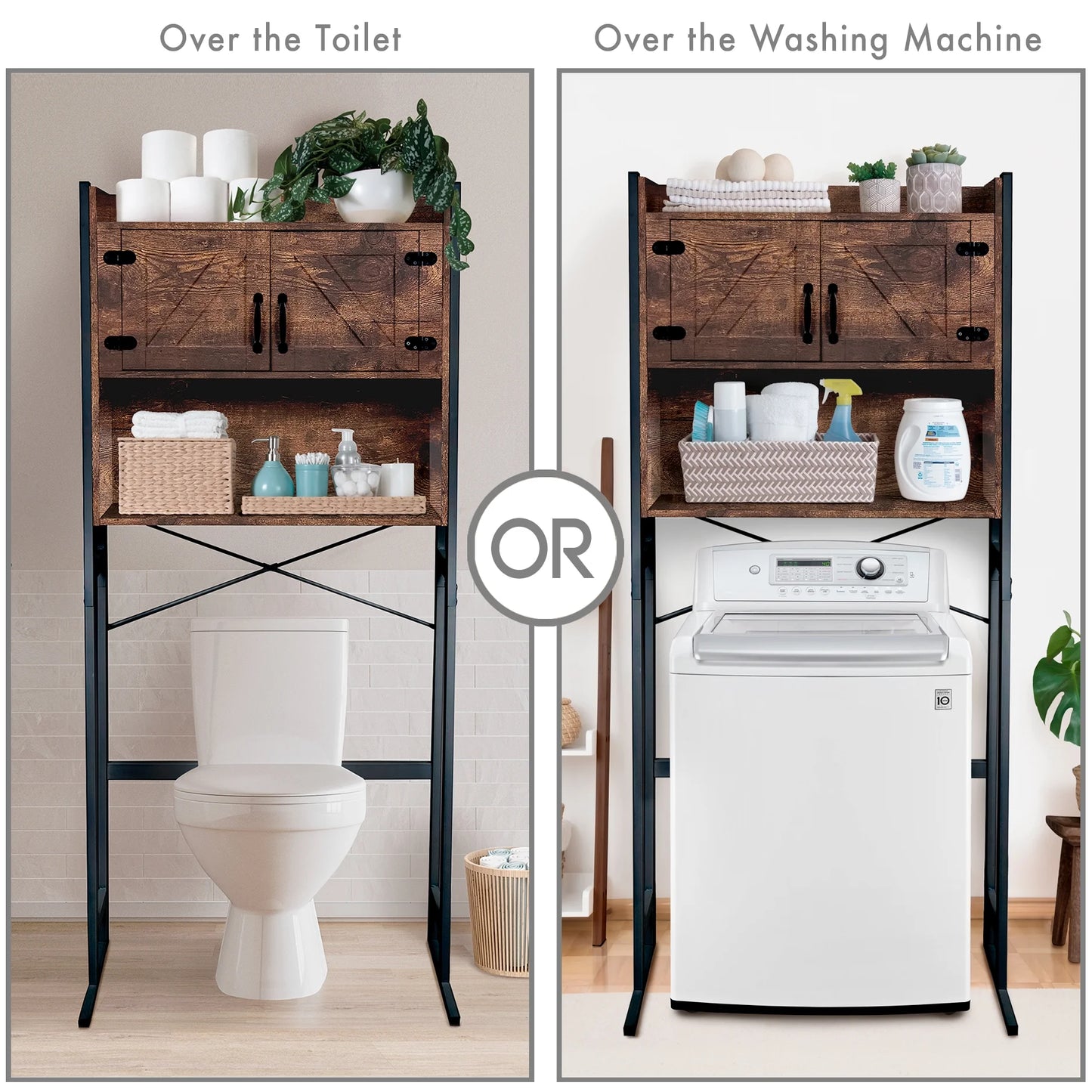 Stephan Roberts Over The Toilet Bathroom and Laundry Organizer and Storage Rack Height Adjustable Shelf, Wood