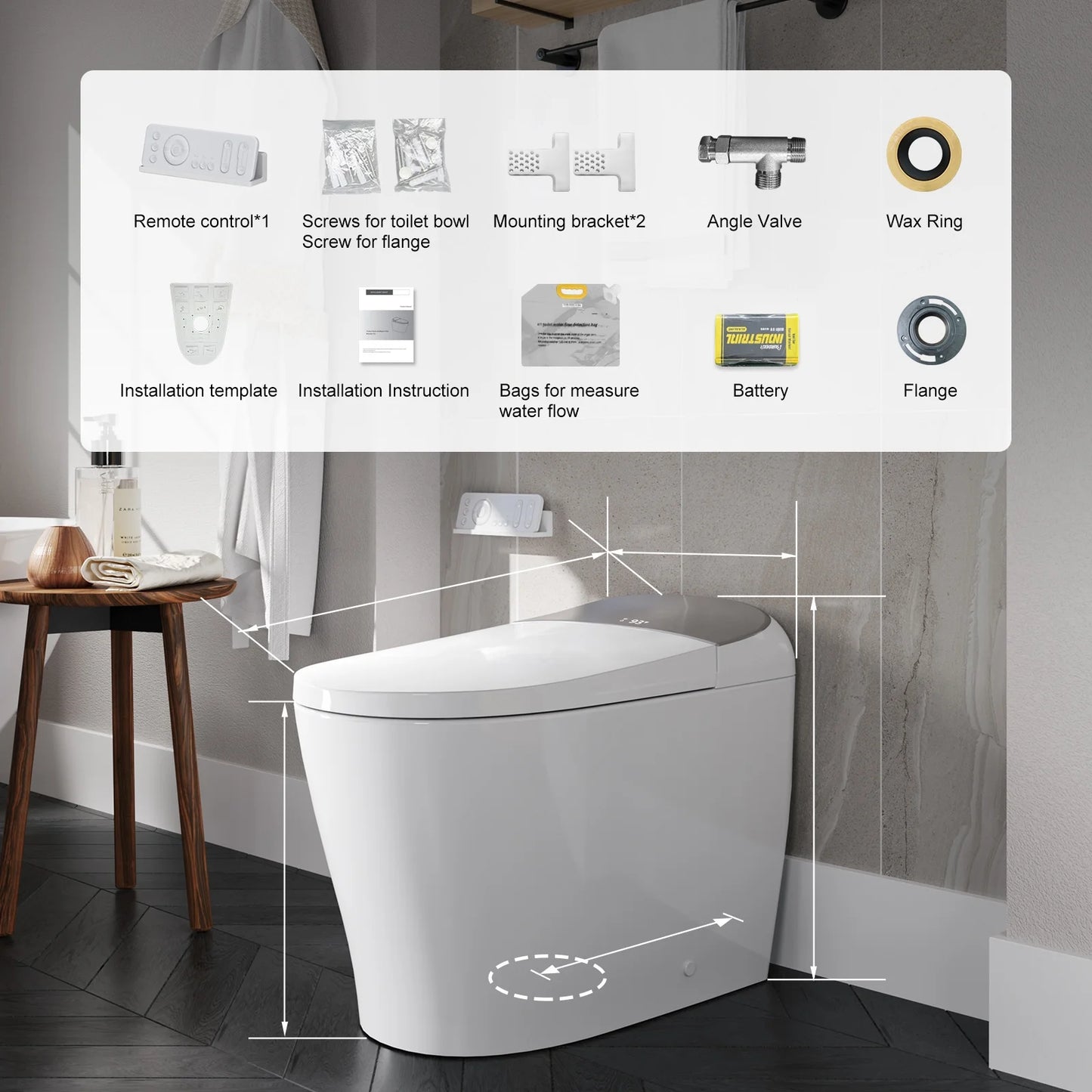 Bidet Smart Toilet with Heat Seat, Auto Flush, Dryer, LED Display T03 One Piece Elongated