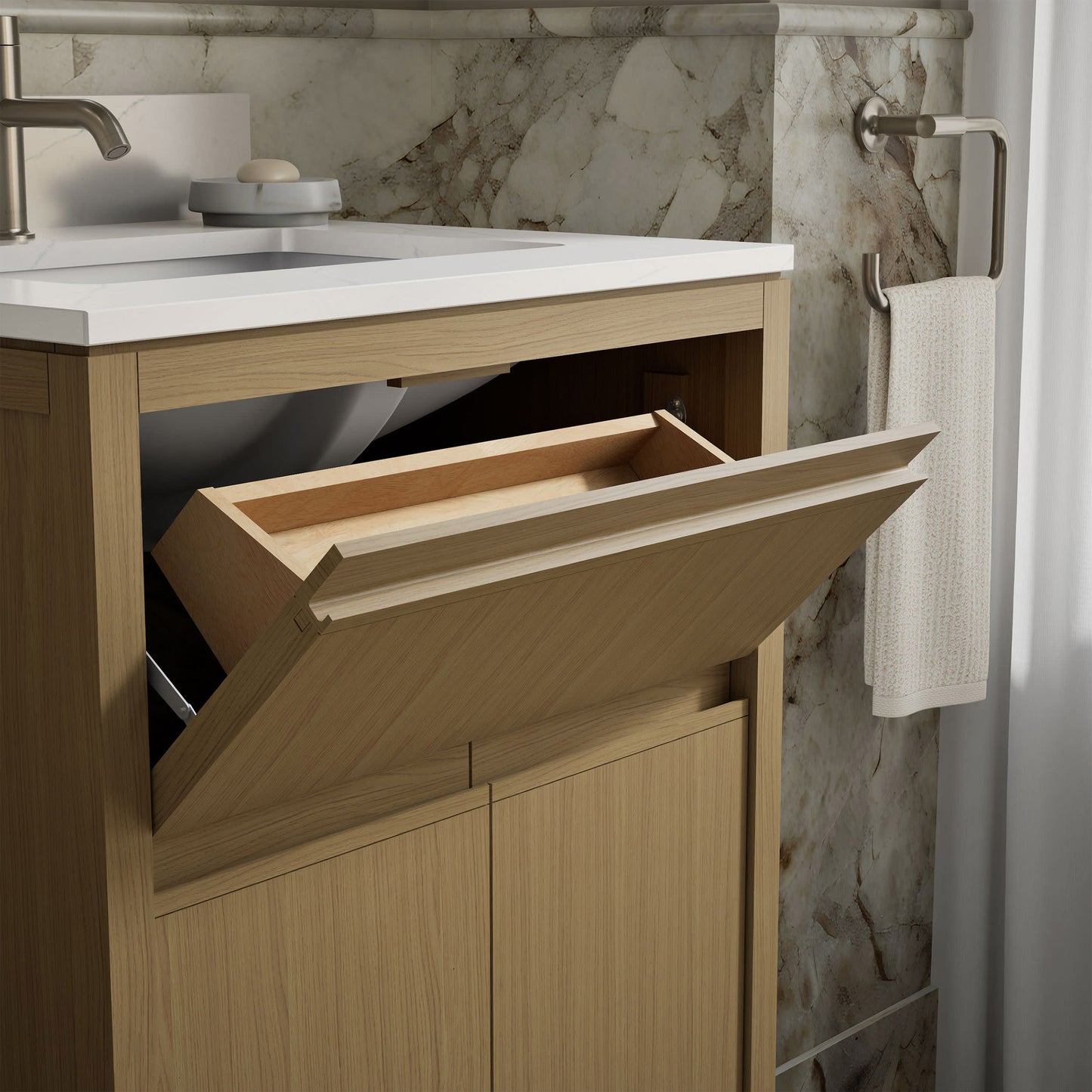 Kohler Solive Bathroom Vanity with Sink and Quartz Top in Oak