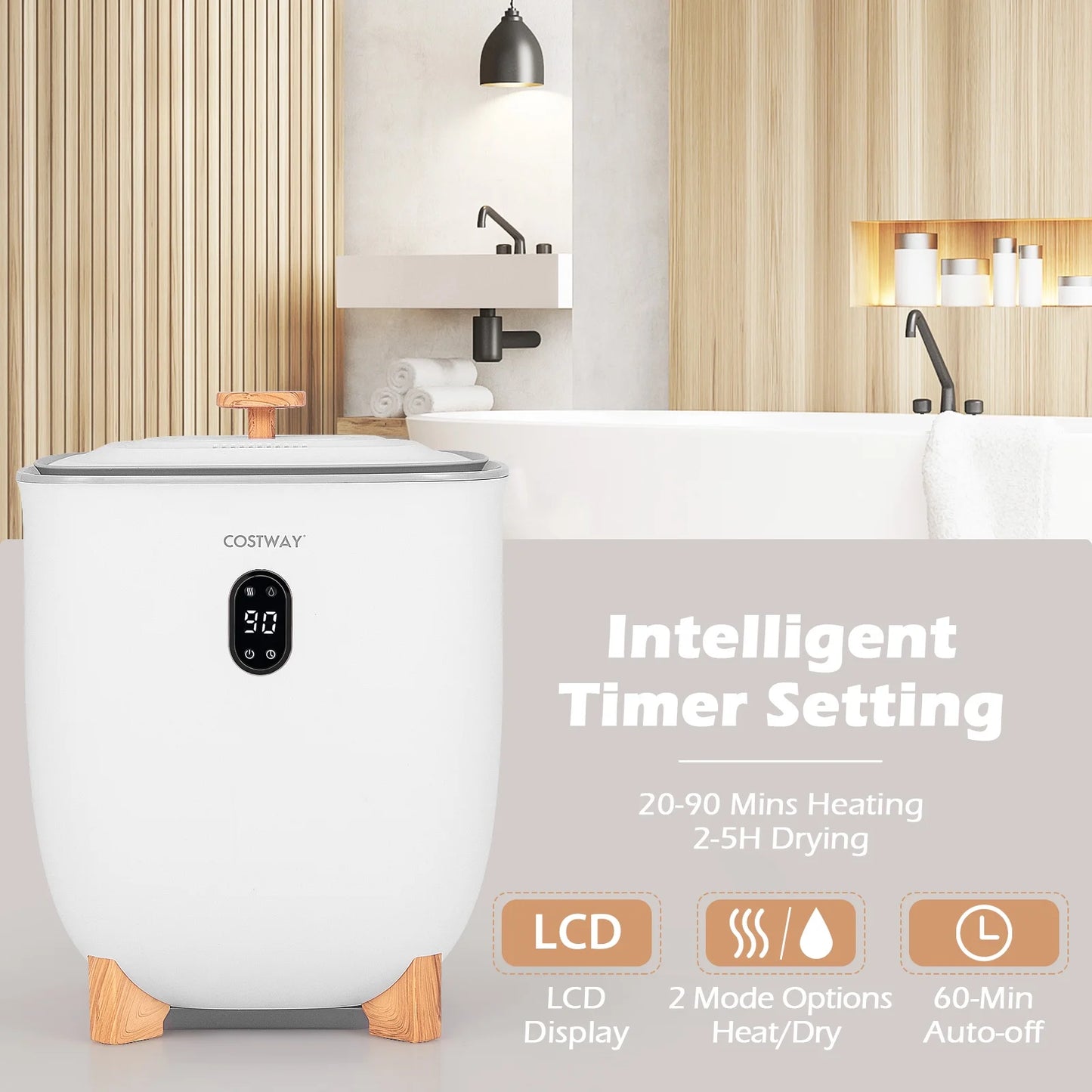 Costway 20L Upgraded Towel Warmer for Bathroom with PTC Heater & 2 Fragrant Disc Holders