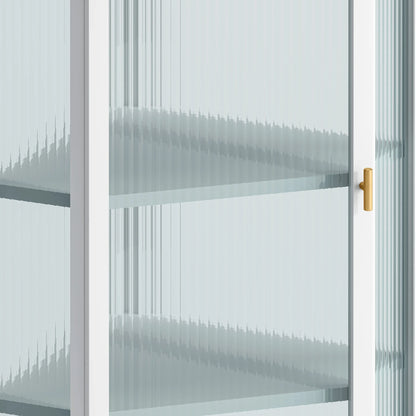 Glass Door Wall Mounted Corner Cabinet with Featuring Four-tier Storage for Bedroom, Living Room, Bathroom, Kitchen, White