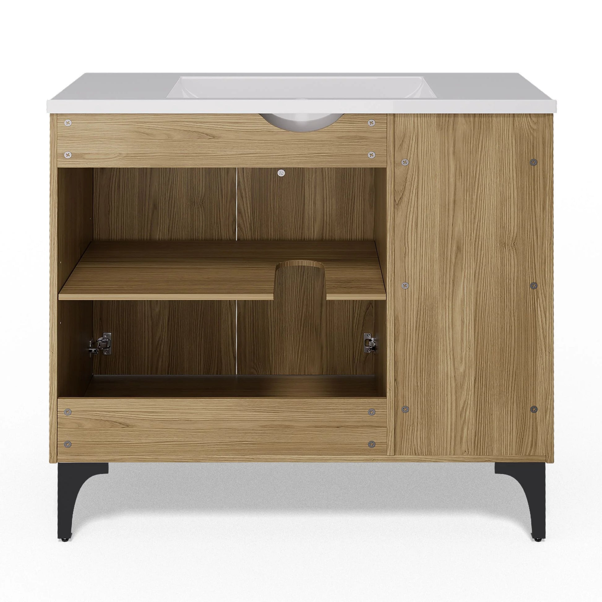 JUSTLET 36" Bathroom Vanity with Sink, Wood Bathroom Vanity Cabinet with Adjustable Shelf and Metal Legs, Bathroom Storage Cabinet with Resin Basin for Bathroom, Natural