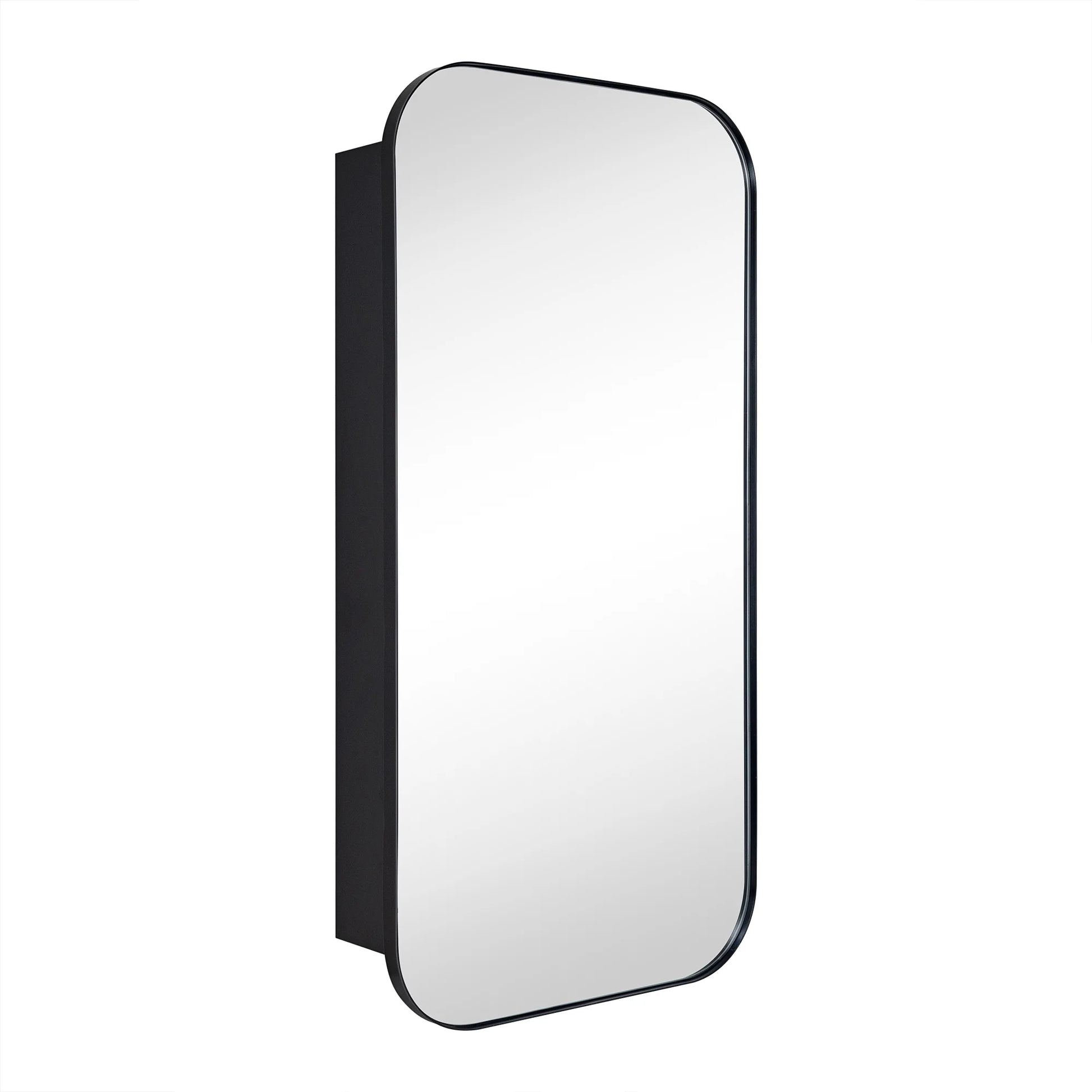 TEHOME Black Rectangle Long Recessed and Surface Mount Stainless Steel Metal Framed Rounded Rectangular Bathroom Cabinet with Mirror 20x40''