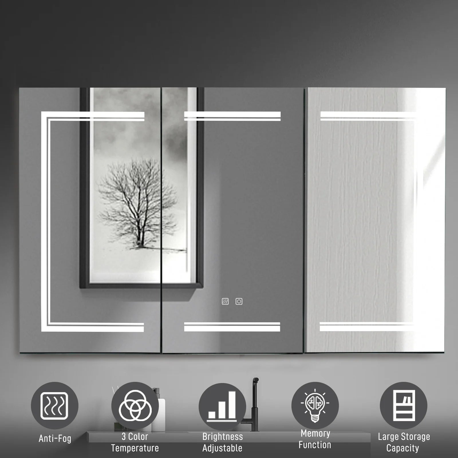 Ktaxon 48"x28" LED Bathroom Mirror Cabinet with Lights, Wall-Mounted Medicine w/Defogger, Dimmable, Memory function, Outlets & USB, White
