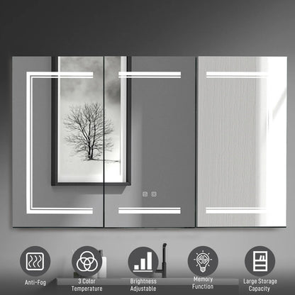 Ktaxon 48"x28" LED Bathroom Mirror Cabinet with Lights, Wall-Mounted Medicine w/Defogger, Dimmable, Memory function, Outlets & USB, White