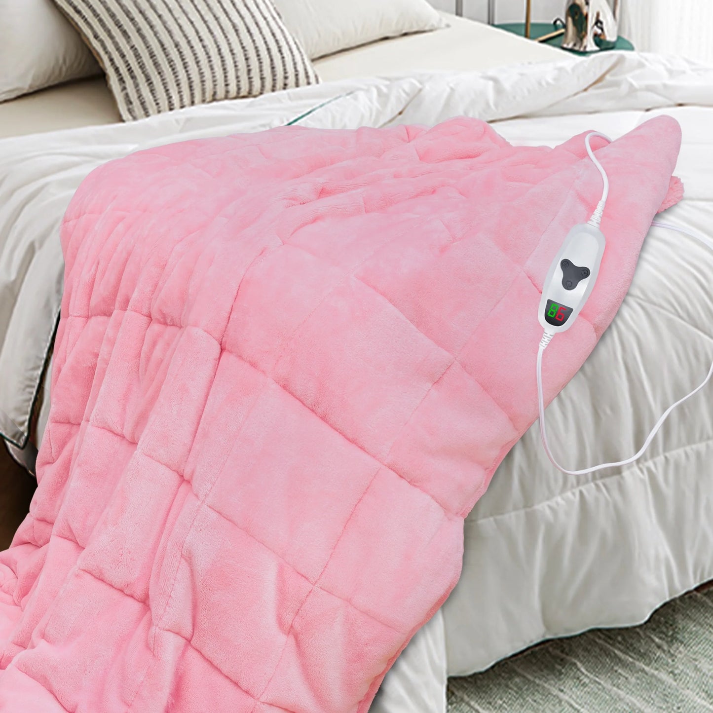 PMONPA Heated Weighted Blanket for Adults, Sherpa Fleece Electric Blanket Queen Size ,60° x 80°, 20lbs