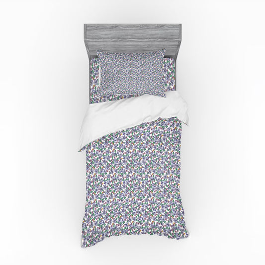 Floral Duvet Cover Set, Colorful Spring Blossom Flowers Repetitive Hand Drawn Like Pattern, Bedding Set with Shams and Fitted Sheet, 3 Sizes, by Ambesonne