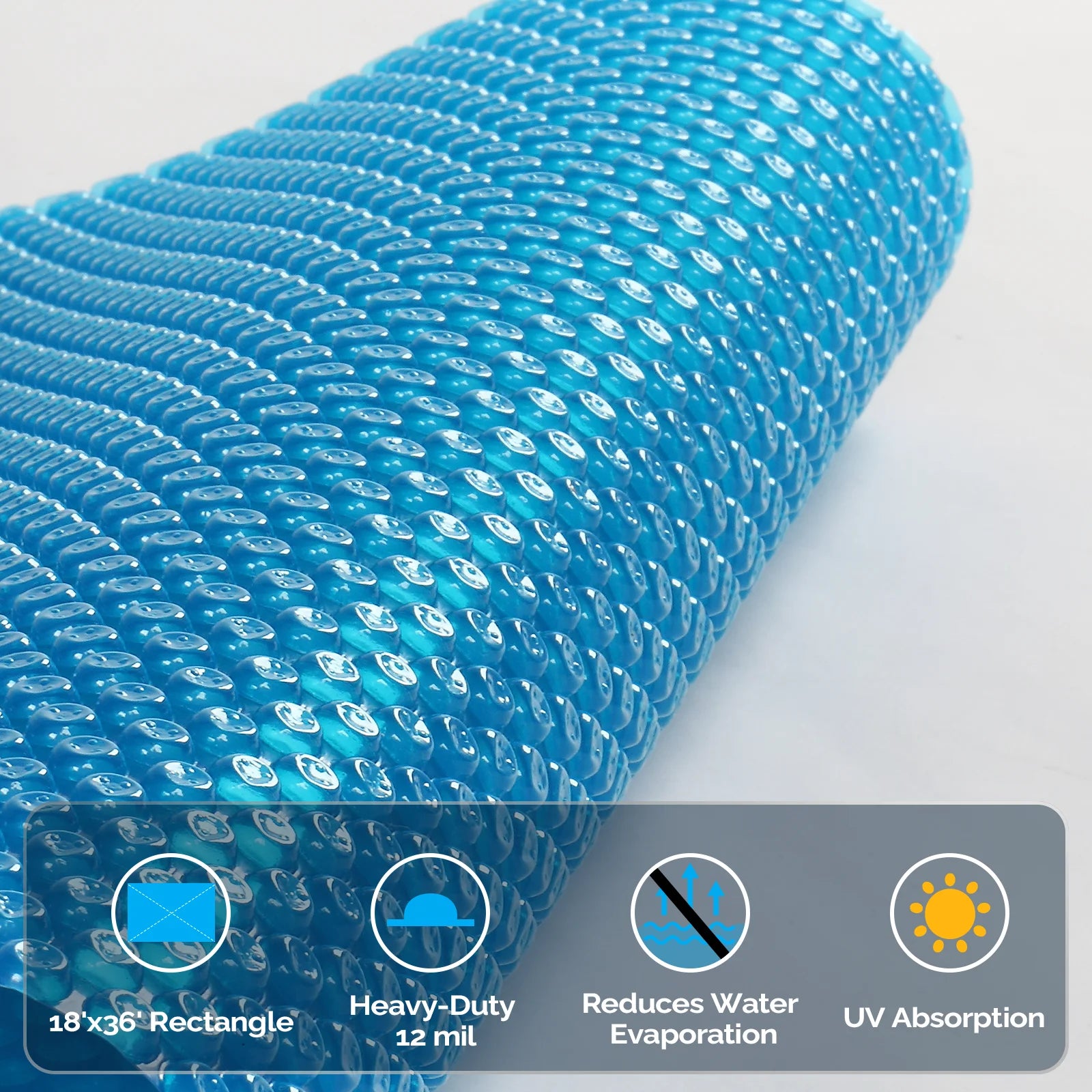 VINGLI 12 mil Solar Pool Cover 18x36 ft Rectangle Solar Blanket for Inground Pool and Above-Ground Swimming Pool, Blue