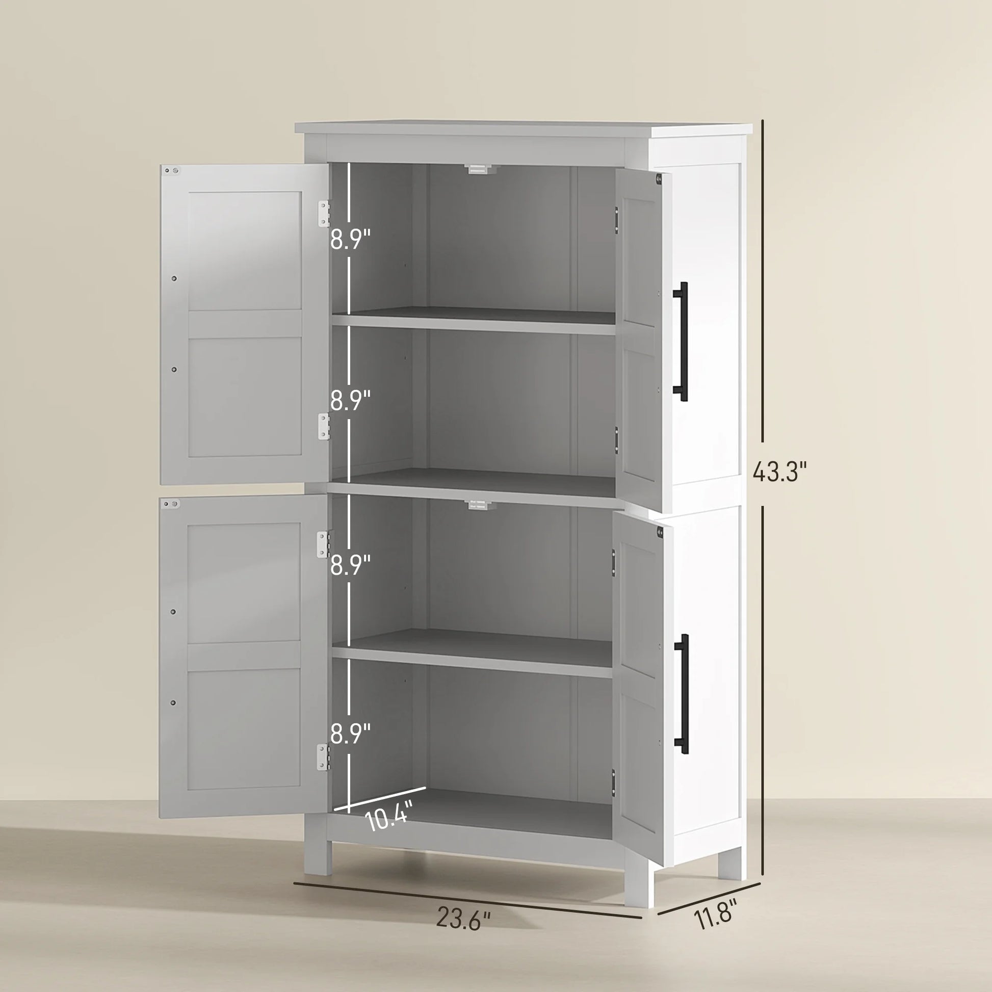 HOMCOM Bathroom Floor Cabinet, Farmhouse Bathroom Cabinet with Doors, White