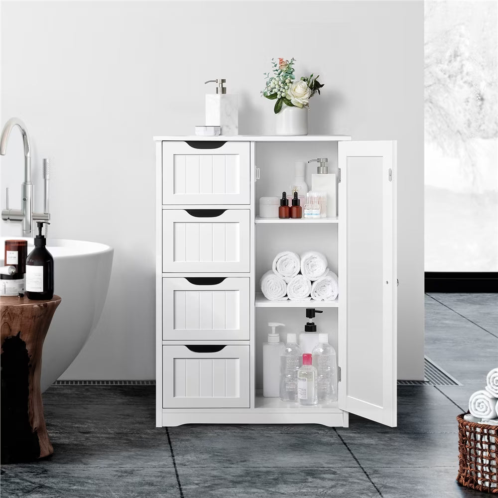 Alden Design Wooden Bathroom Storage Cabinet with 4 Drawers & Cupboard, Espresso
