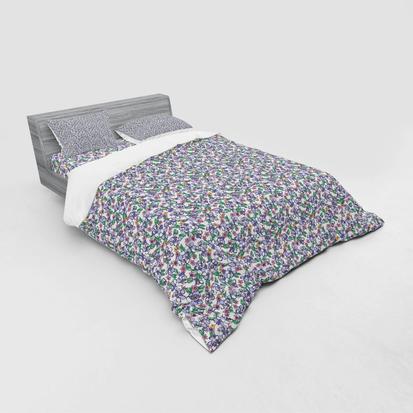 Floral Duvet Cover Set, Colorful Spring Blossom Flowers Repetitive Hand Drawn Like Pattern, Bedding Set with Shams and Fitted Sheet, 3 Sizes, by Ambesonne
