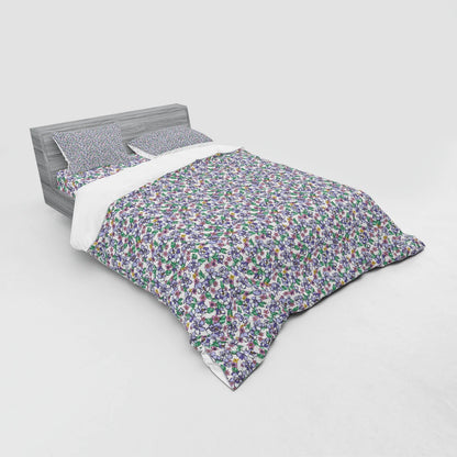 Floral Duvet Cover Set, Colorful Spring Blossom Flowers Repetitive Hand Drawn Like Pattern, Bedding Set with Shams and Fitted Sheet, 3 Sizes, by Ambesonne