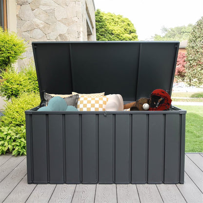 100 Gallon Outdoor Storage Deck Box Waterproof, Large Patio Poolside Storage Bin for Outside Cushions, Throw Pillows, Garden Tools (Dark Gray)