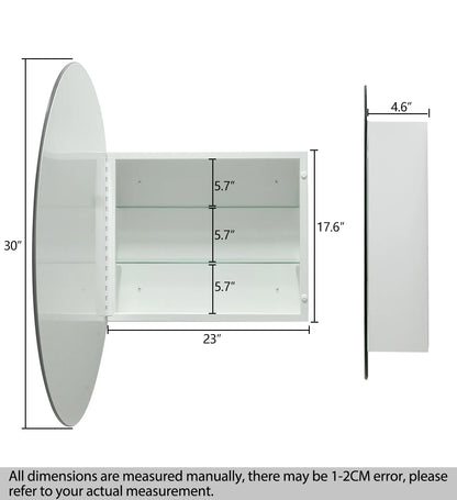 FUMANGO Medicine Cabinet Round Bathroom Cabinet Mirror, Circular Storage Cabinet Round Frameless Mirror Cabinet with Surface Mounted