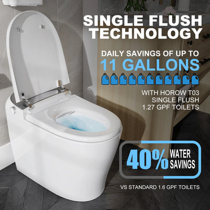 Bidet Smart Toilet with Heat Seat, Auto Flush, Dryer, LED Display T03 One Piece Elongated