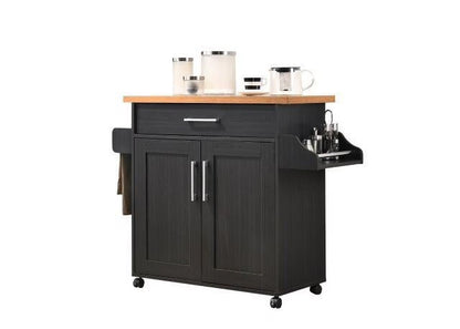 Hodedah Kitchen Cart with Spice Rack plus Towel Holder, Beech