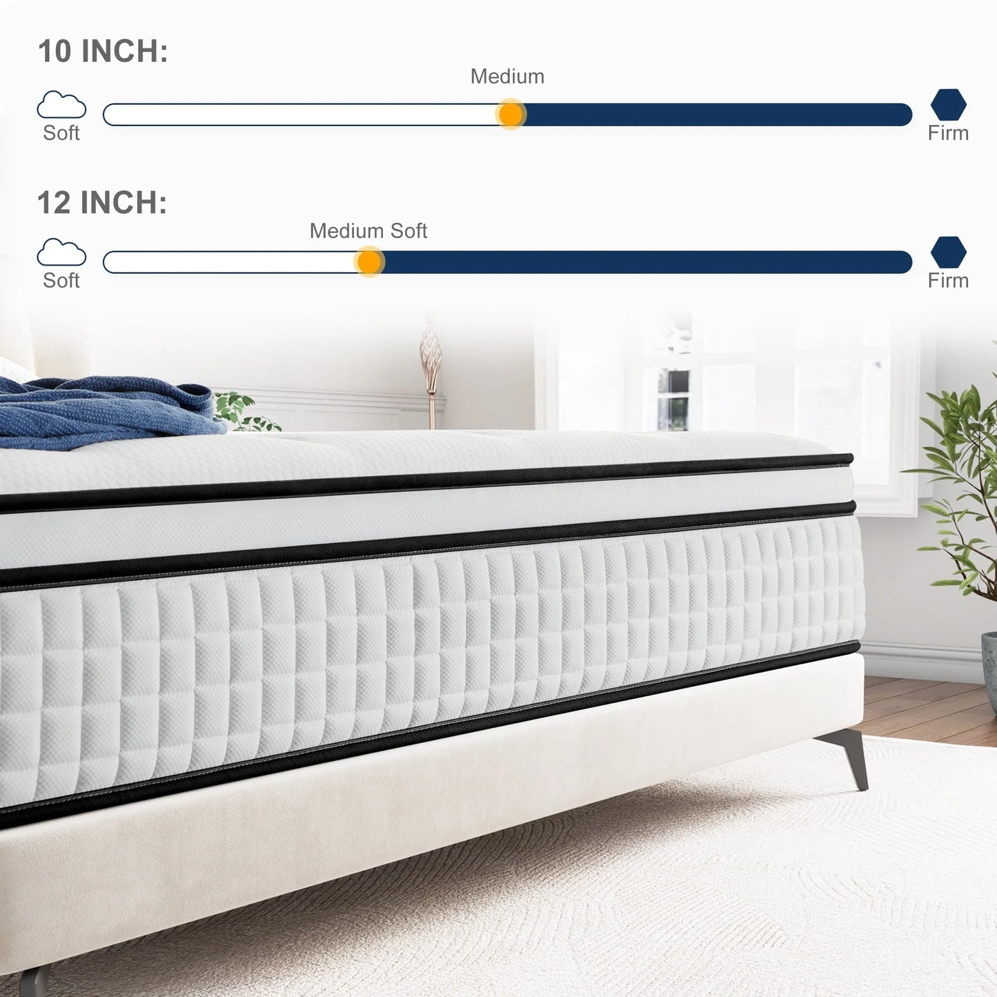 Queen Mattress, Madinog 12" Hybrid Mattress,Innerspring and Gel Memory Foam