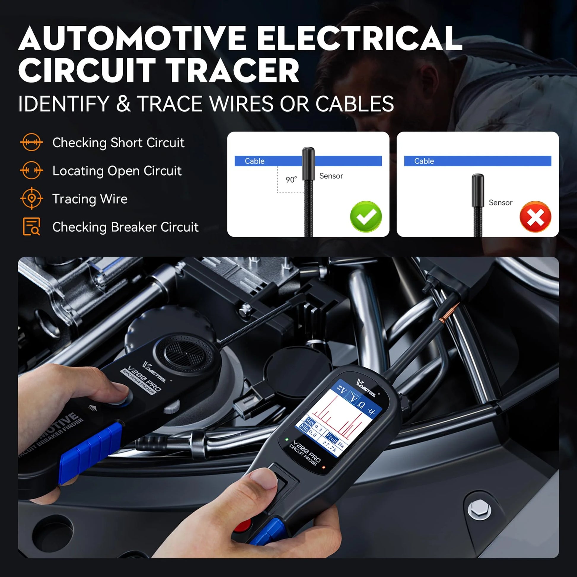 VDIAGTOOL V200 PRO Automotive Power Probe Tester Circuit Breaker Finder Tool 12/24V Electrical Open Short Circuit Finder Wire Tracer