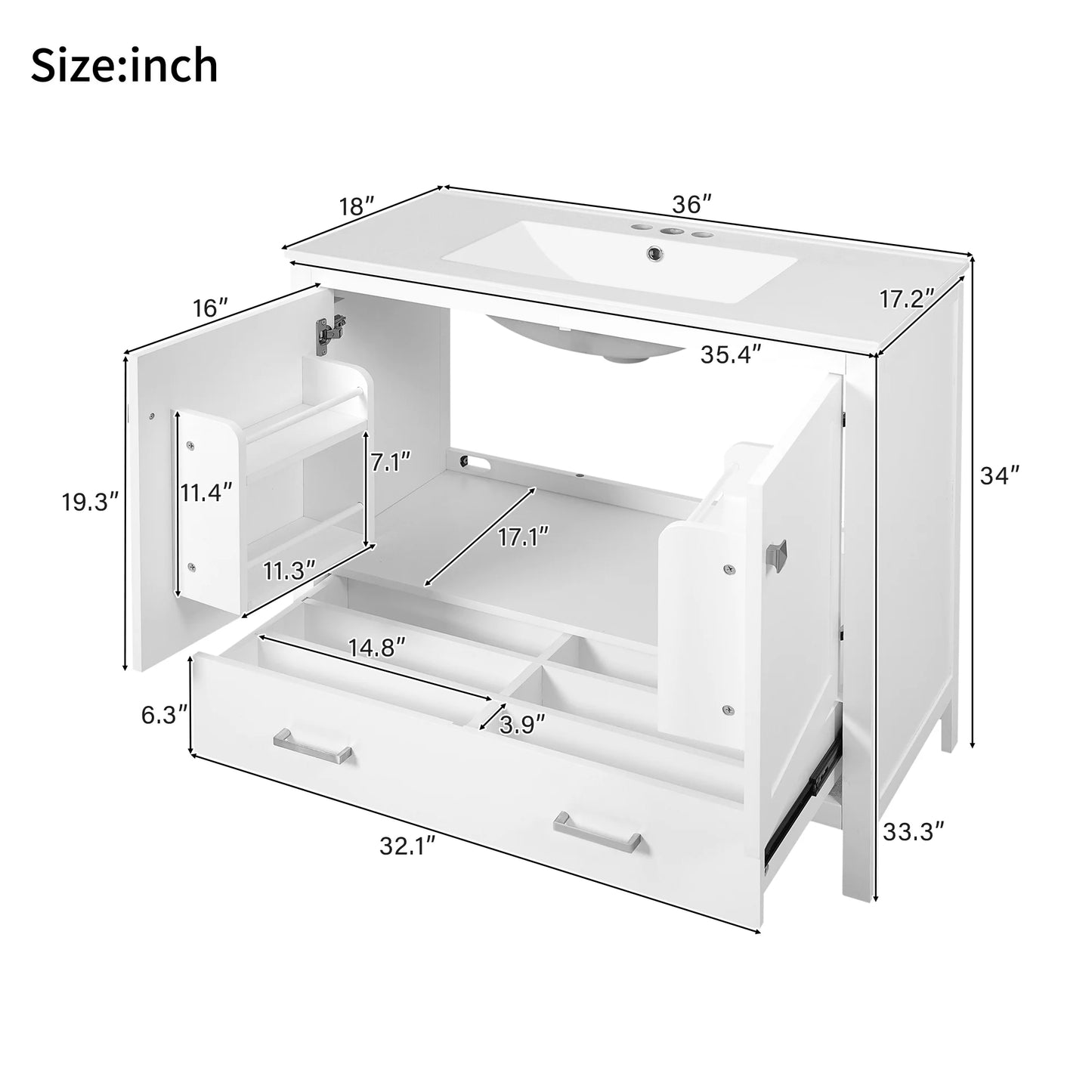 Harper & Bright Designs 72" White Bathroom Vanity Sink Combo with Soft-Close Doors, Bathroom Floor Cabinet with Storage
