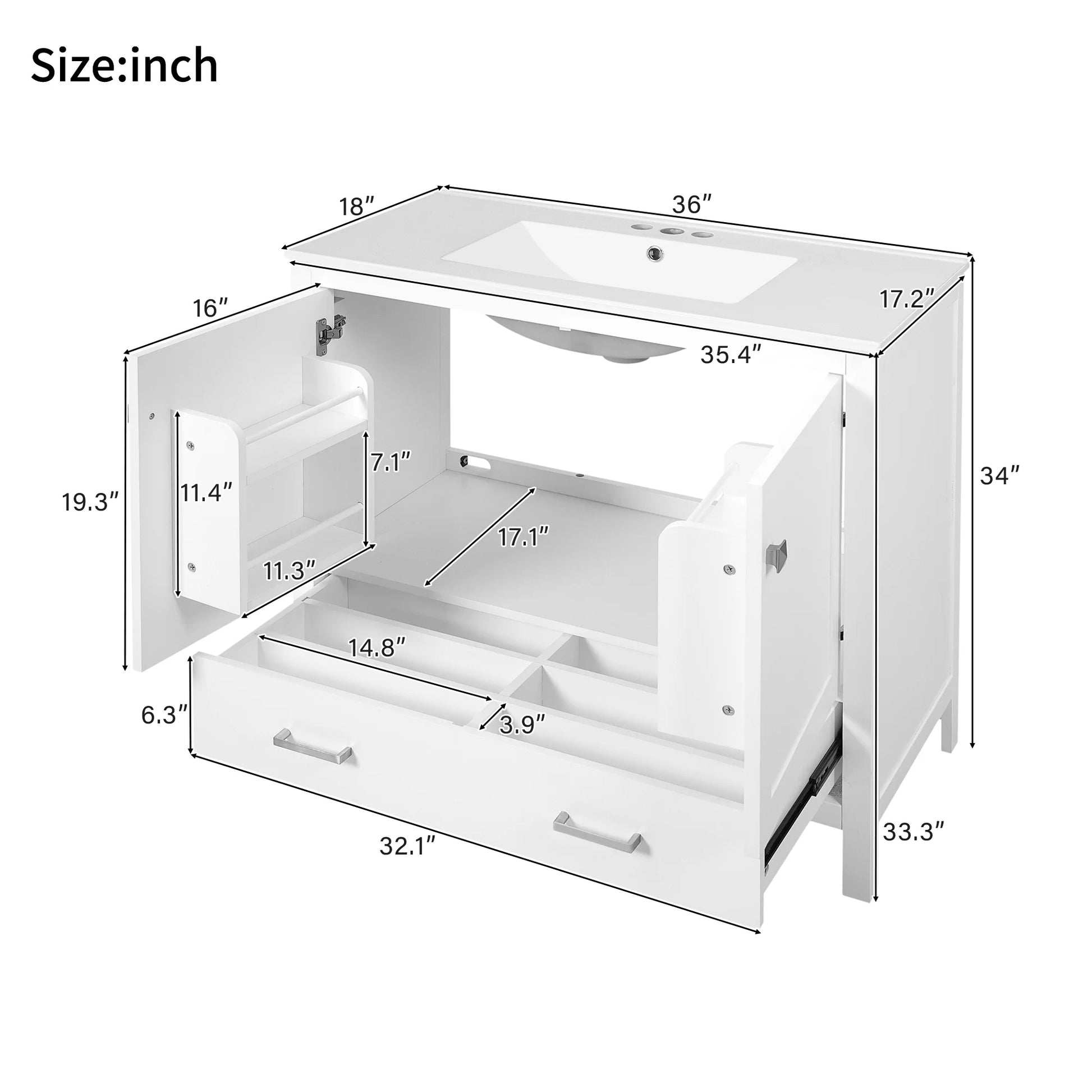 Harper & Bright Designs 72" White Bathroom Vanity Sink Combo with Soft-Close Doors, Bathroom Floor Cabinet with Storage