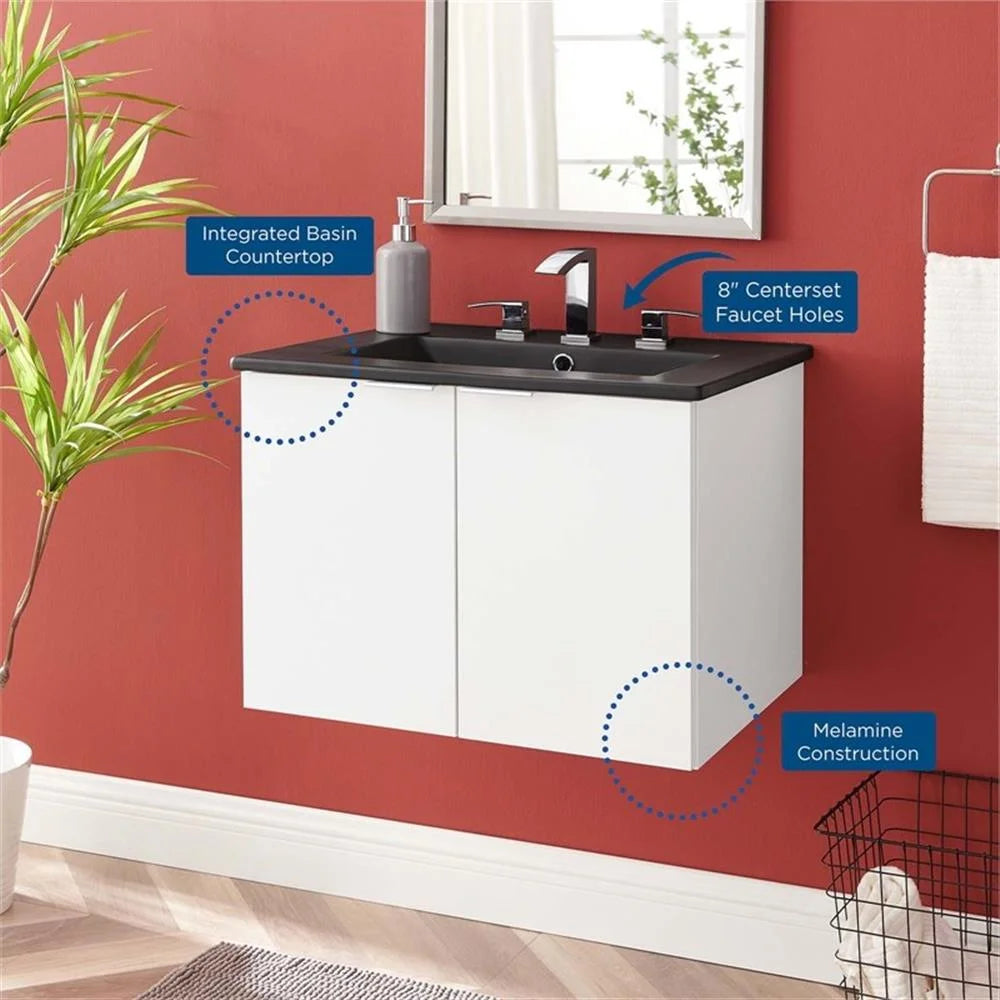 Modway Maybelle Modern Wood Wall-Mount Bathroom Vanity in White/Black